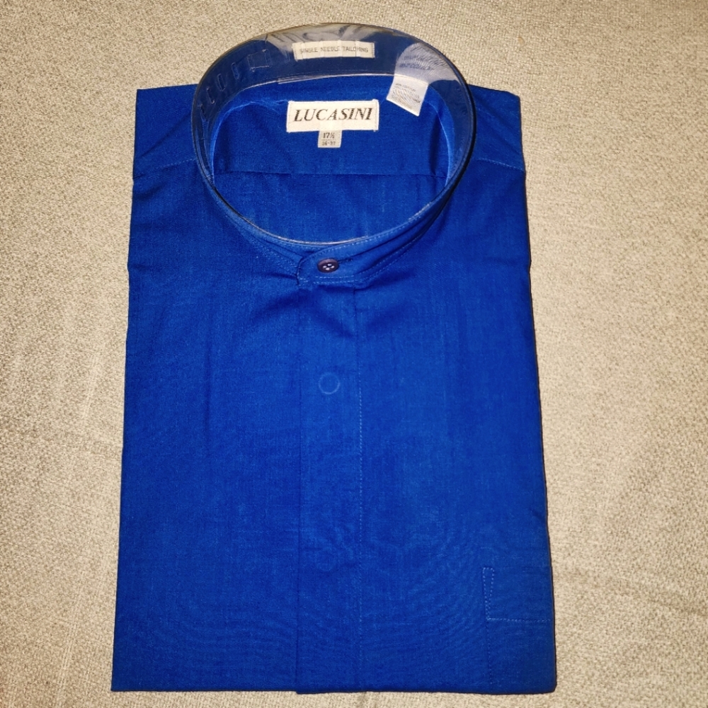 Lucasini shirt Men’s 17 1/2 36-37 royal blue dress shirt button down